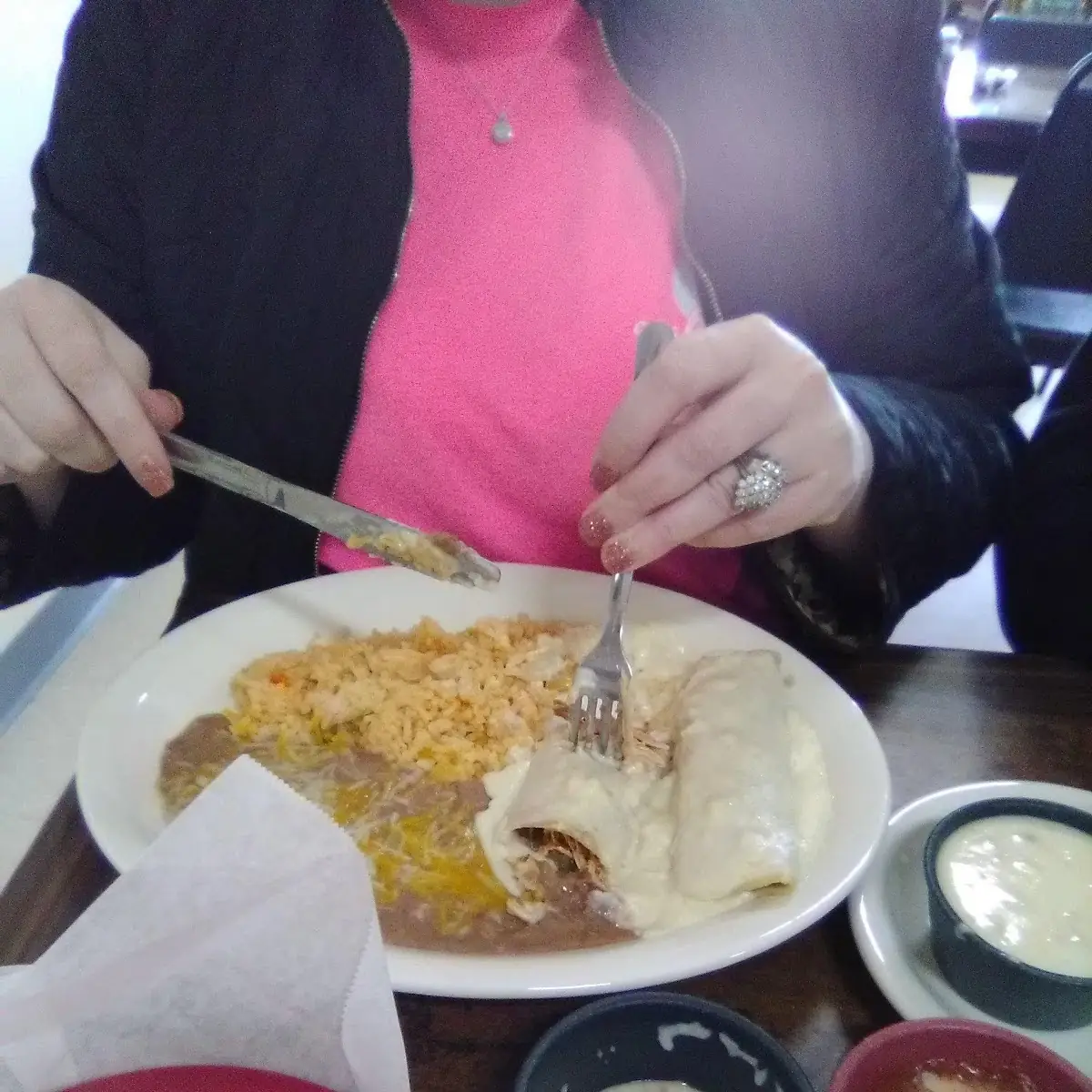 Chicken Enchiladas with Rice and Beans