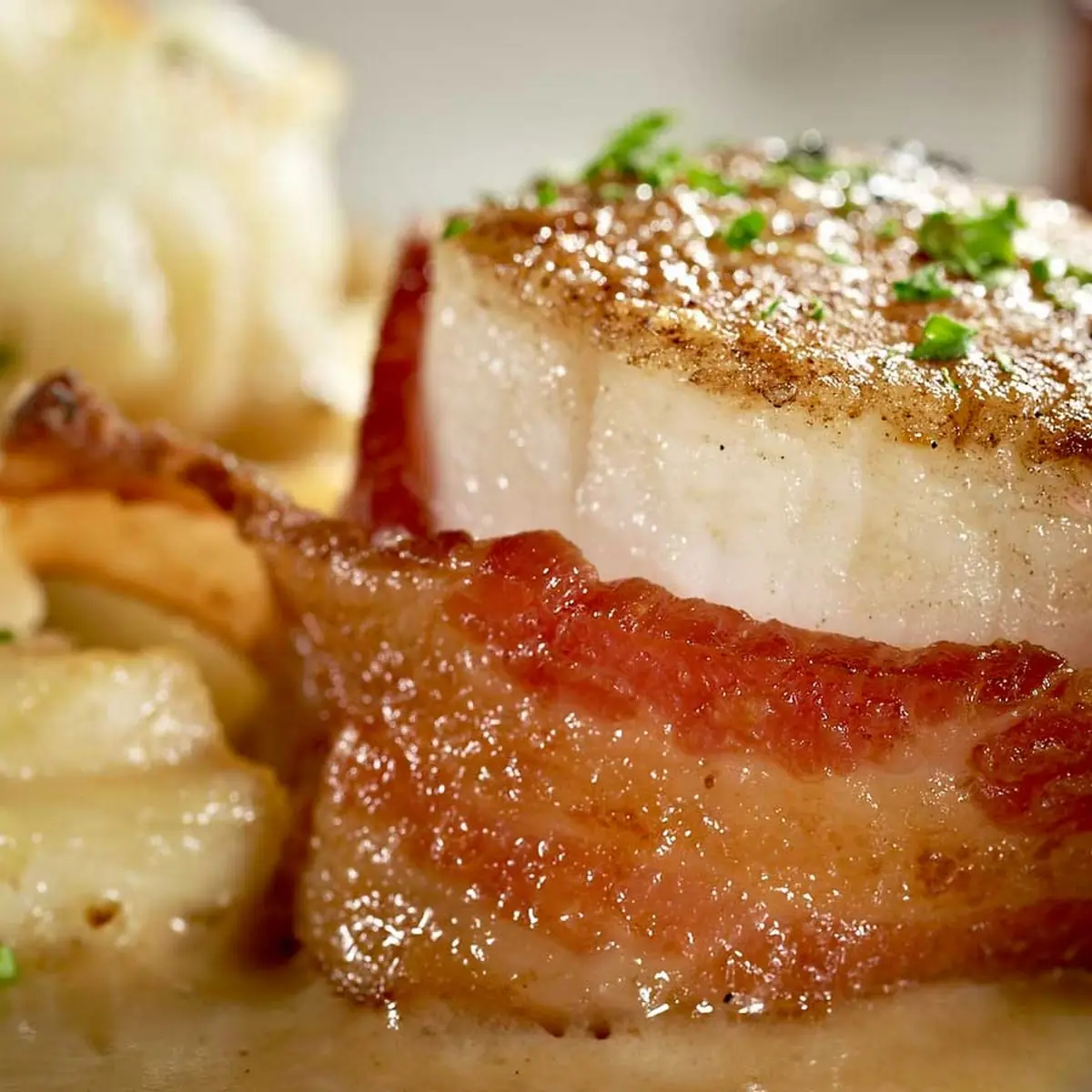 Bacon Wrapped Seared Sea Scallops