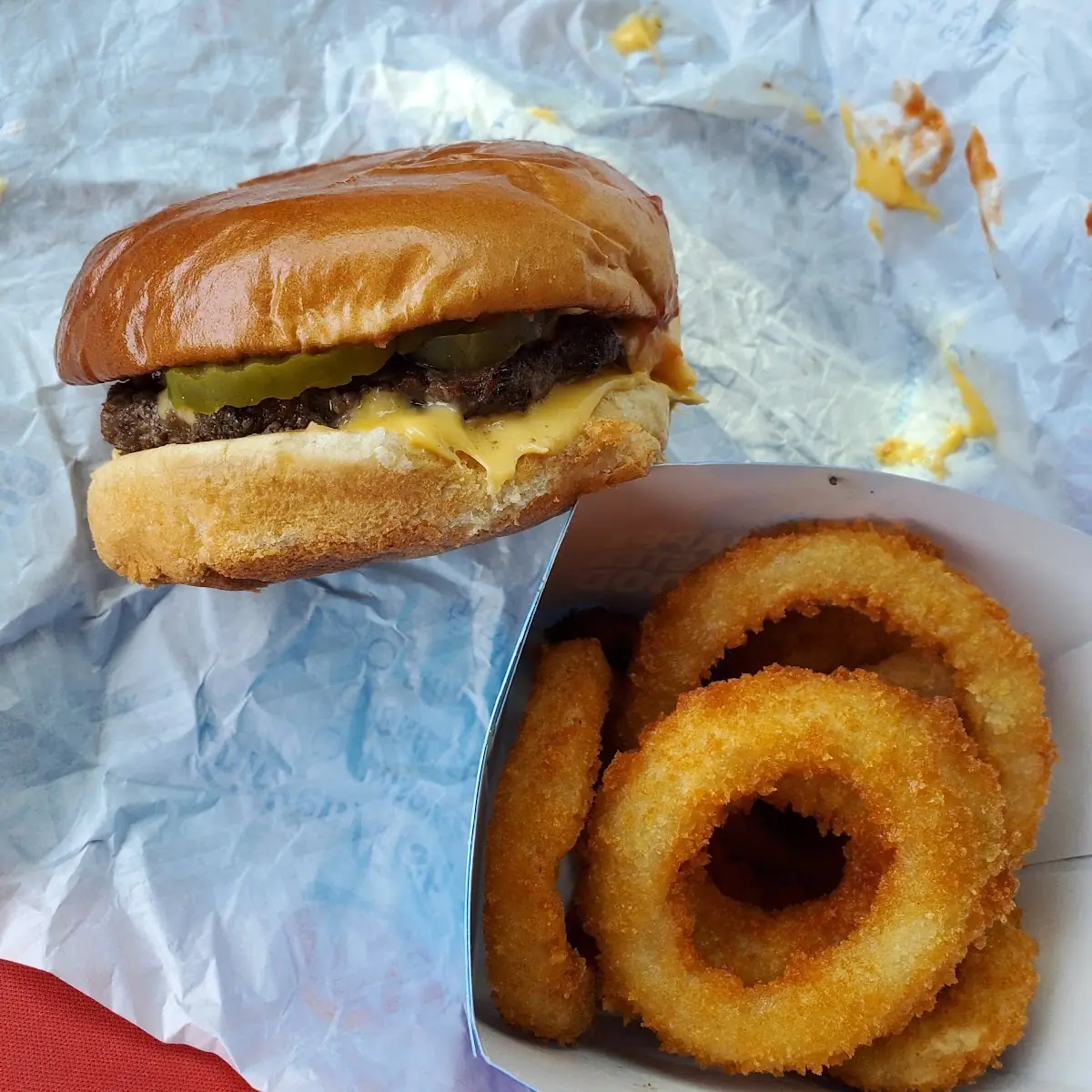 Double Cheese Burger and Onion Rings