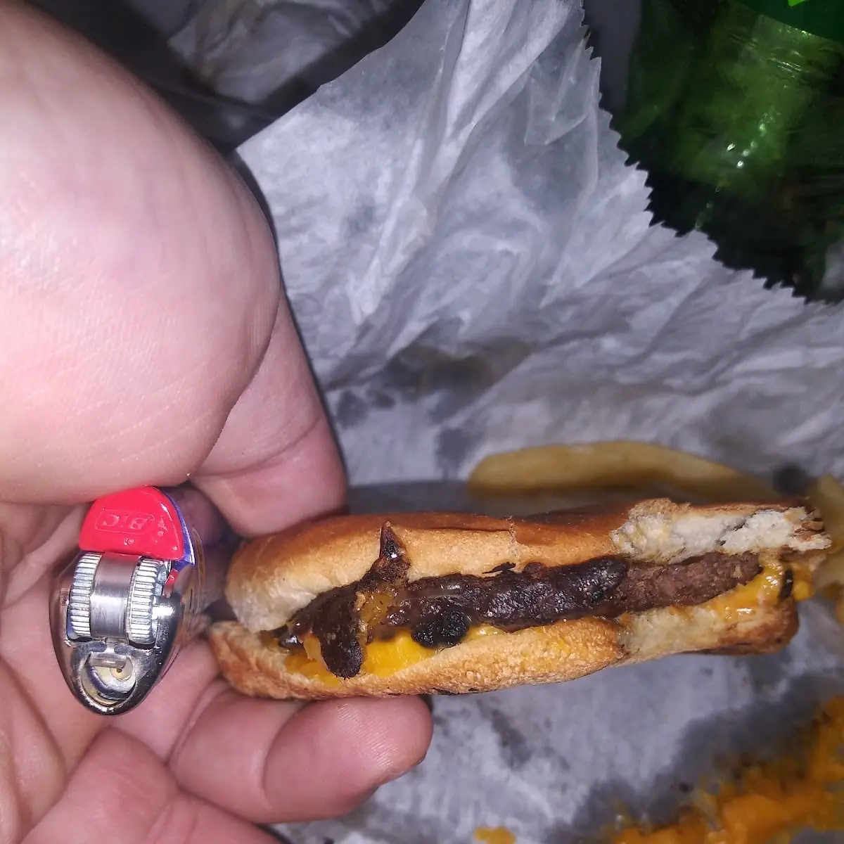 Very Thin Cheese Burger and Fries