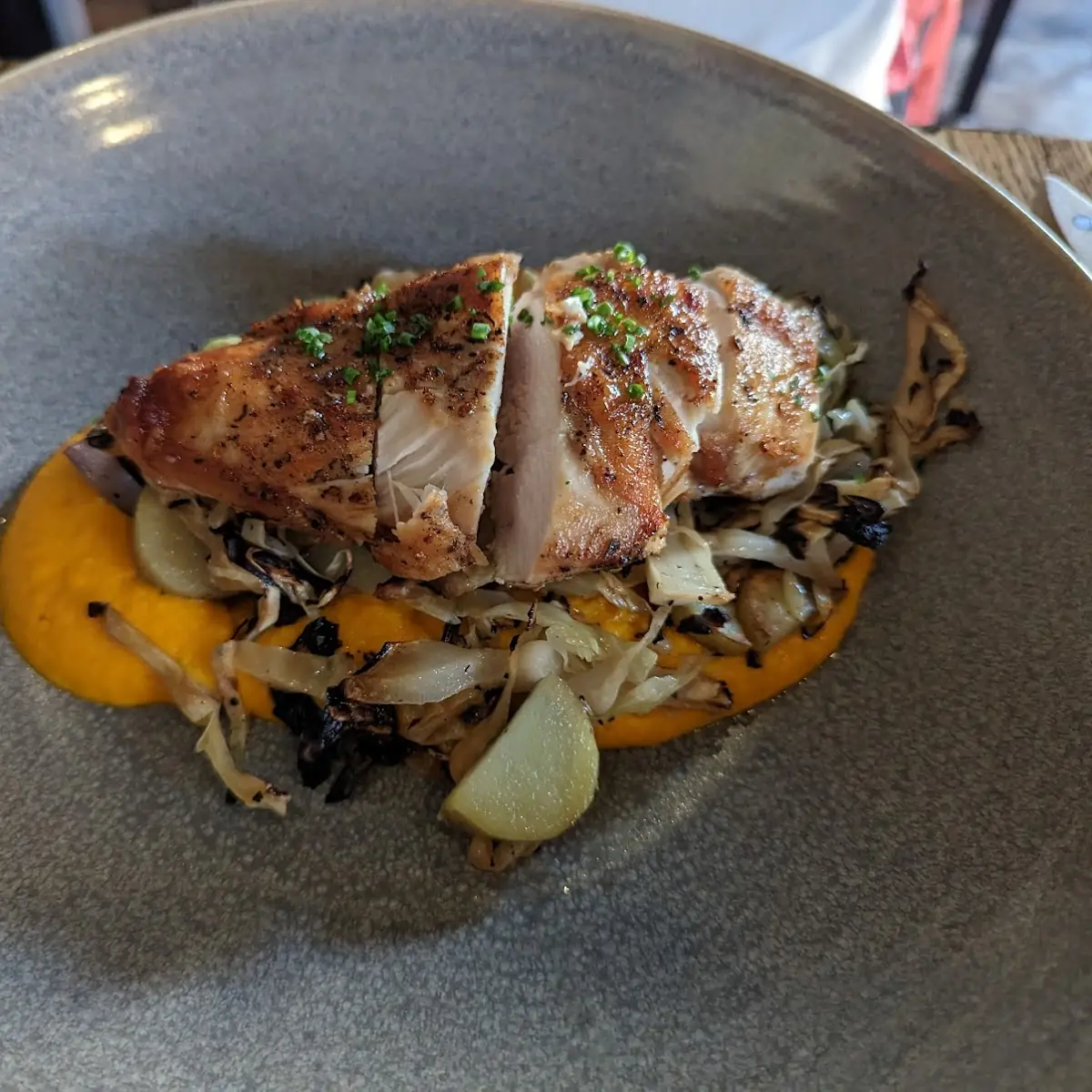 Grilled Chicken over Roasted Cabbage