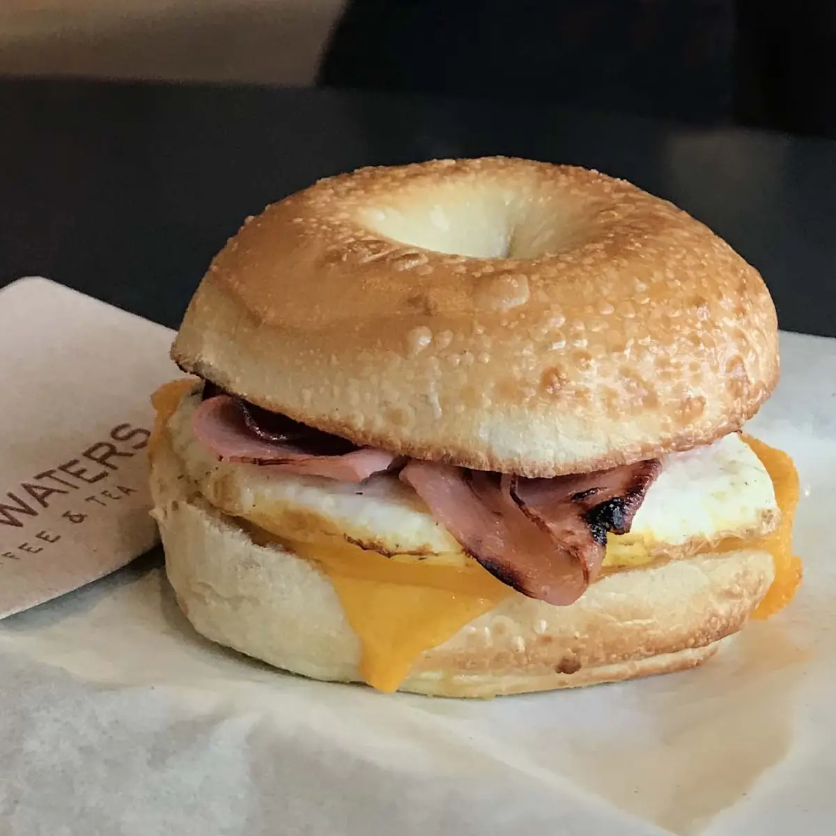 Ham Egg and Cheese Plain Bagel Breakfast Sandwich