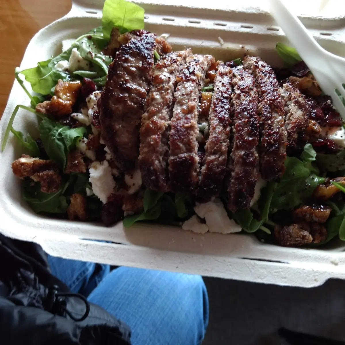 Keto Friendly Salad with a Hamburger on Top