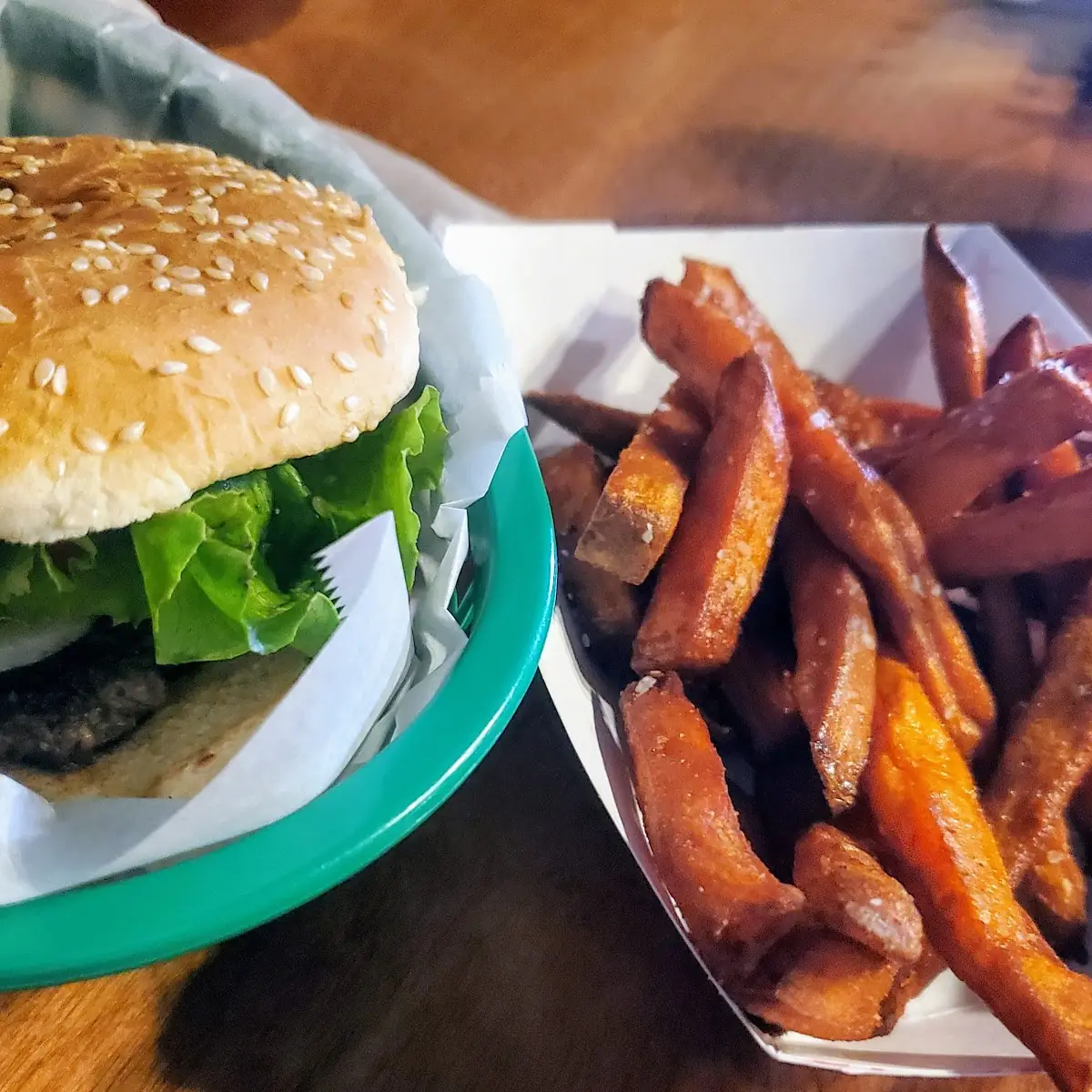 Small Cheeseburger and Sweet Potato Fries
