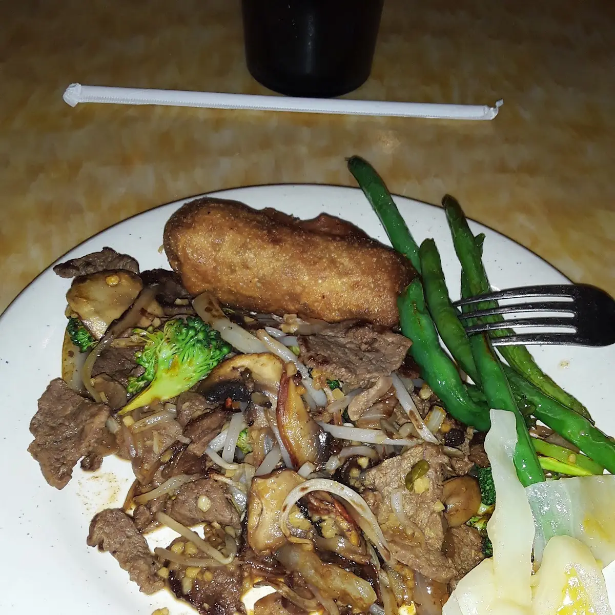 Egg Roll and Grilled Steak with Vegetables