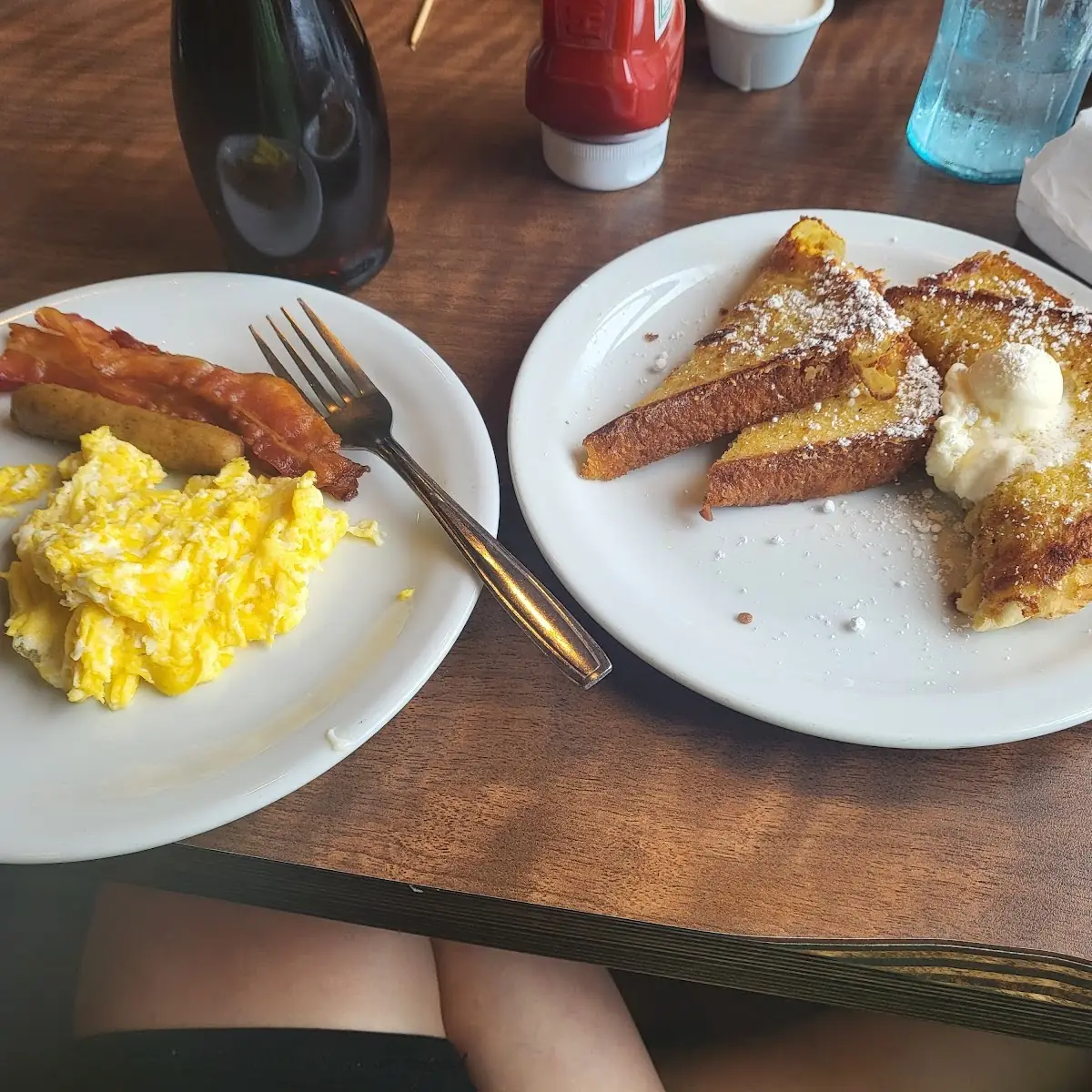 French Toast and Eggs with Bacon Sausage