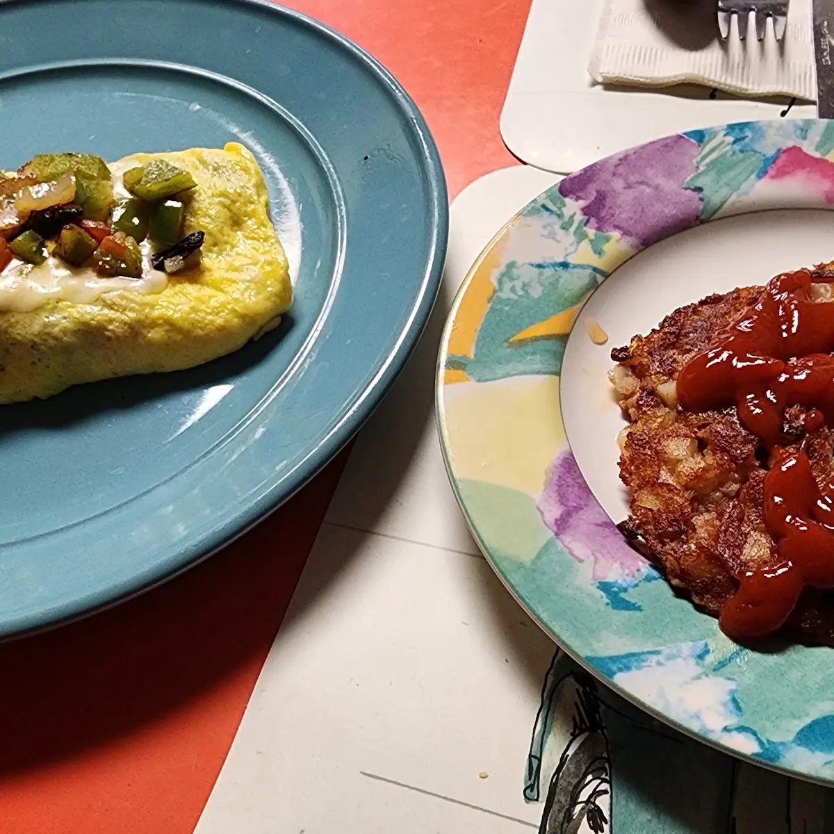 Veggie Omelette and Corned Beef Hash