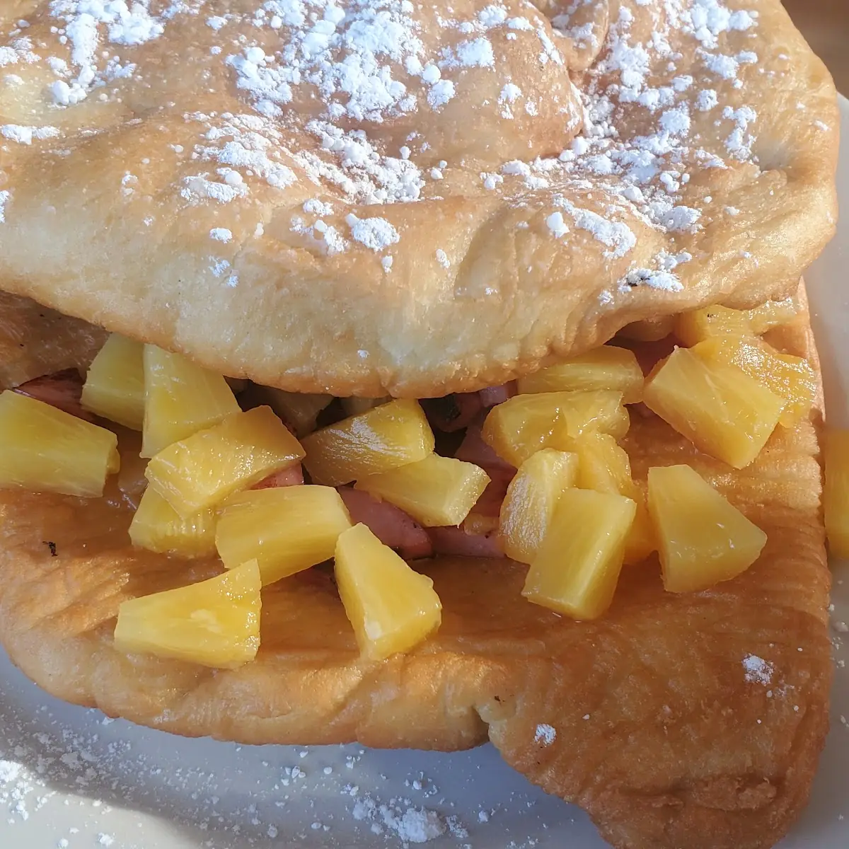 Stuffed Fried Dough with Pineapple and Ham