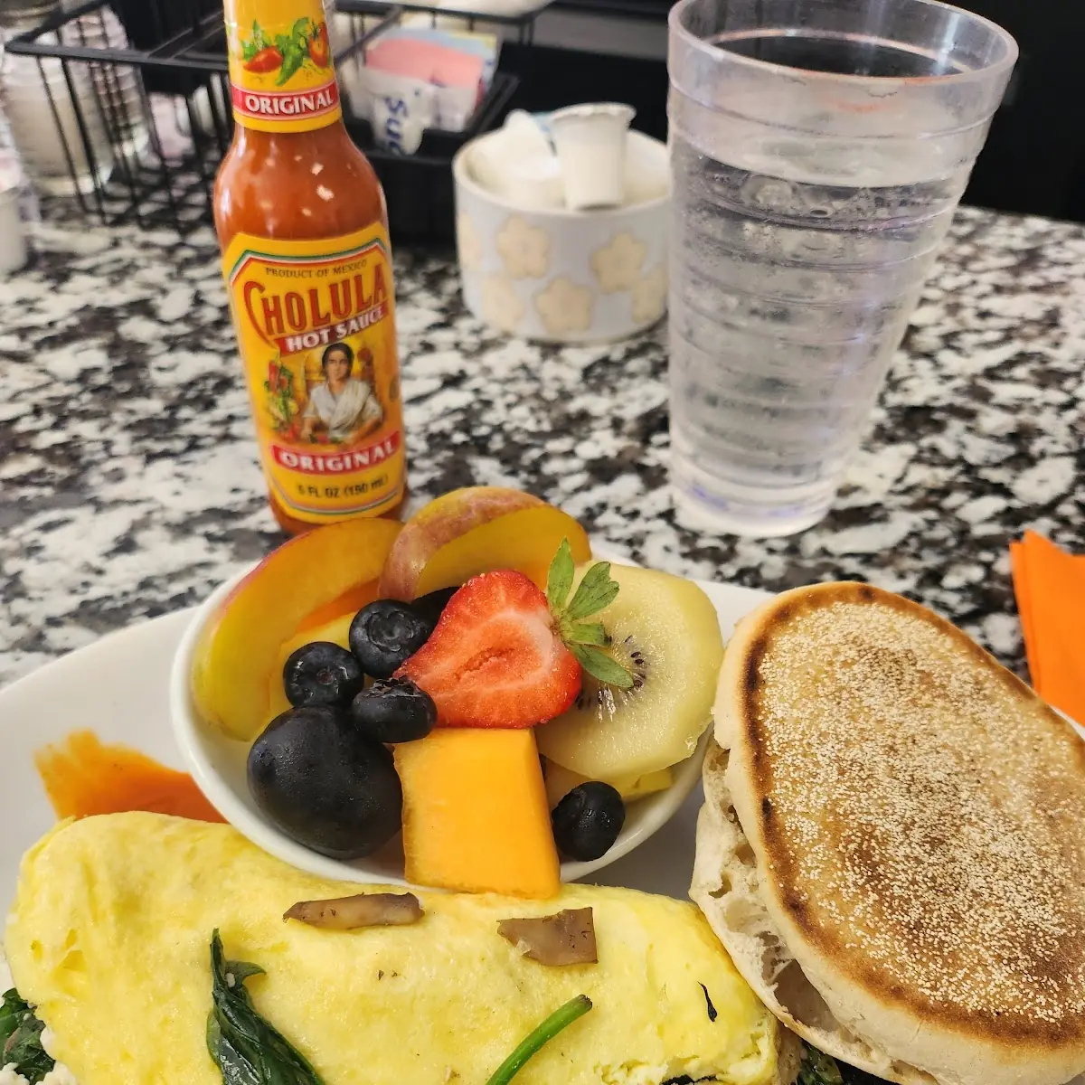 Greek Omelet with Fruit Cup