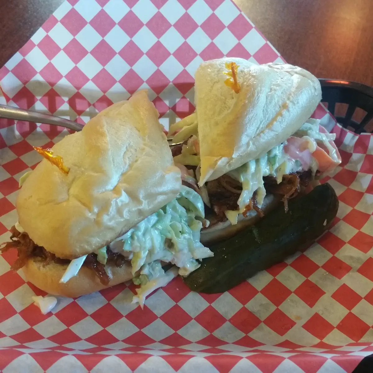 Pulled Pork Sandwich Topped with Slaw