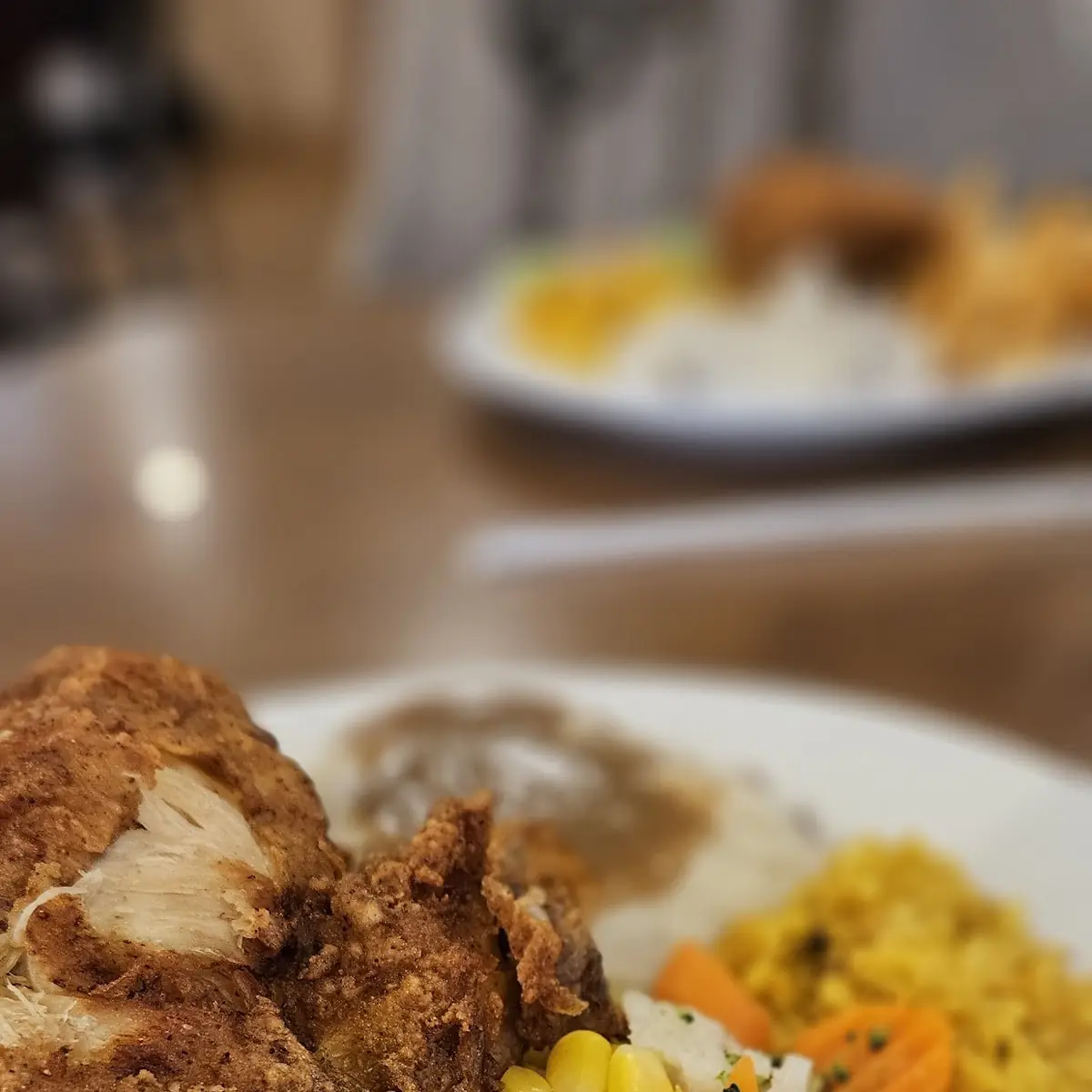 Mashed Potatoes & Gravy Green Beans Corn Rice