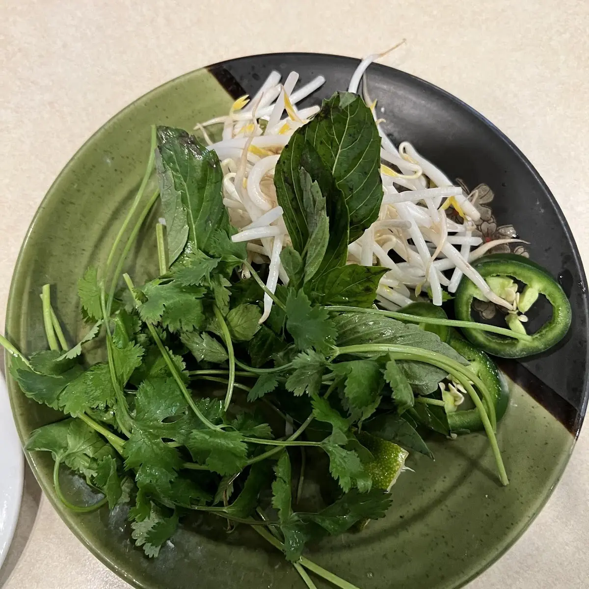Bean Sprout and Basil Leaves