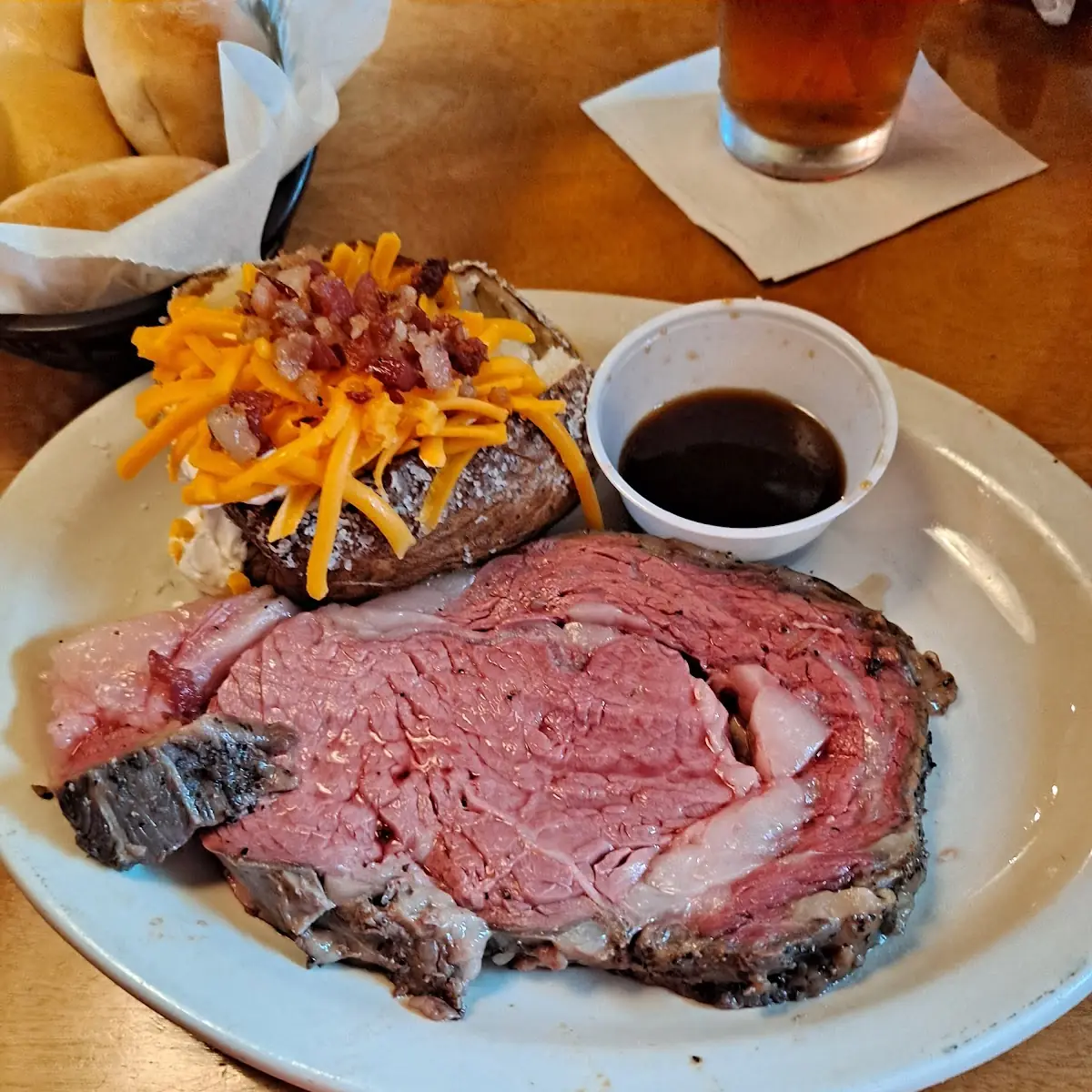 12oz Prime Rib Medium Rare with a Loaded Baked Potato