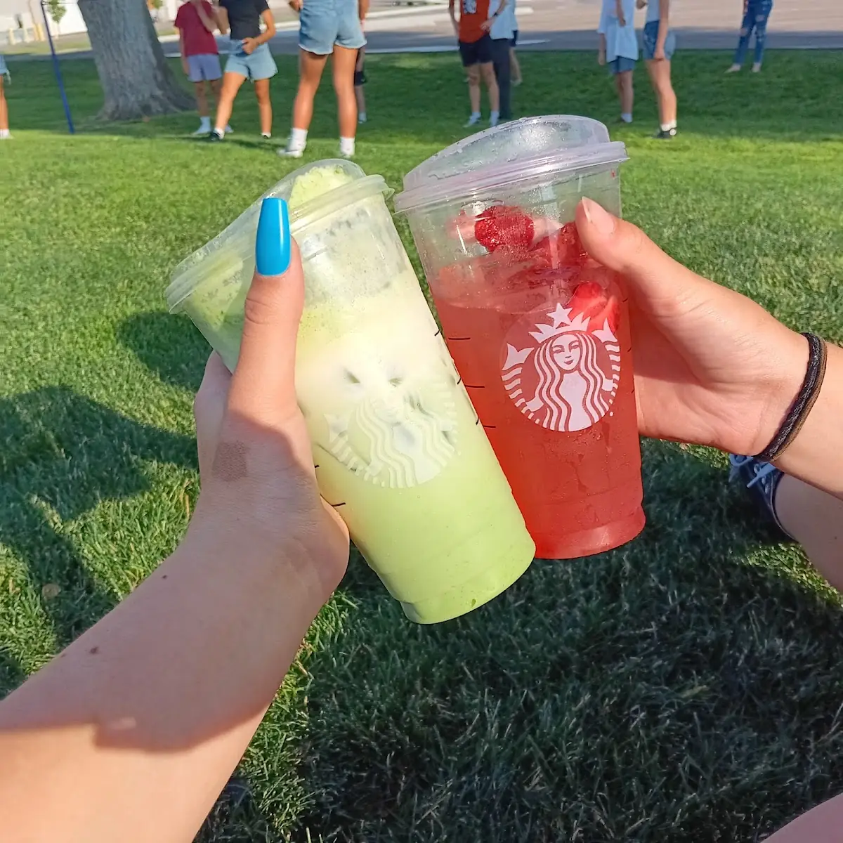 Vanilla Cold Foam Matcha and a Strawberry Refresher