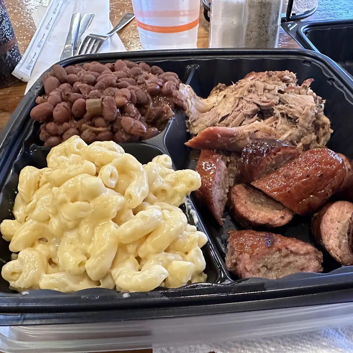 Pulled Pork Red Beans and Rice Mac and Cheese and Polish Sausage