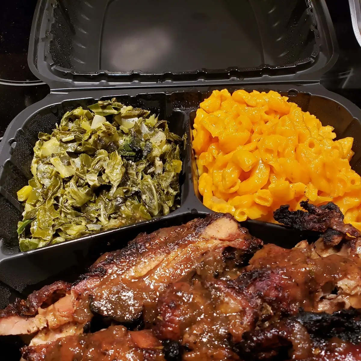 Jerk Chicken Mac & Cheese Collard Greens