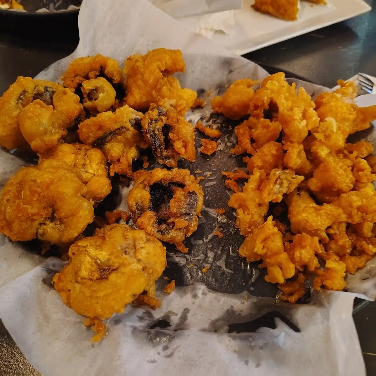 Breaded Mushrooms on Left Breading on Right