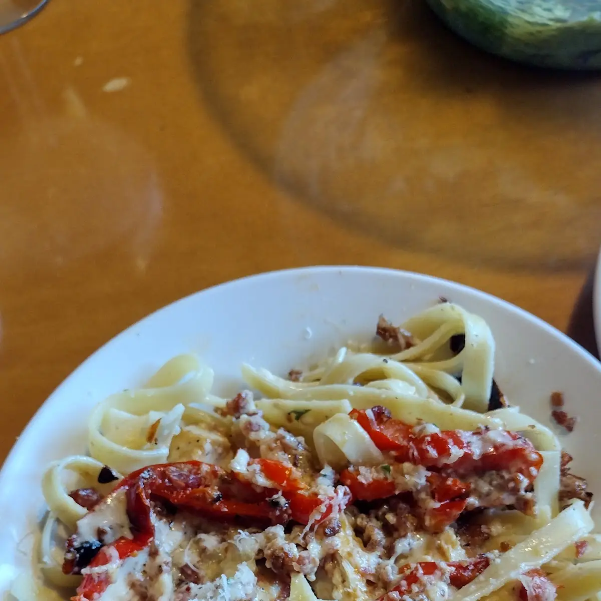 Chicken Alfredo with Roasted Red Peppers and Onions