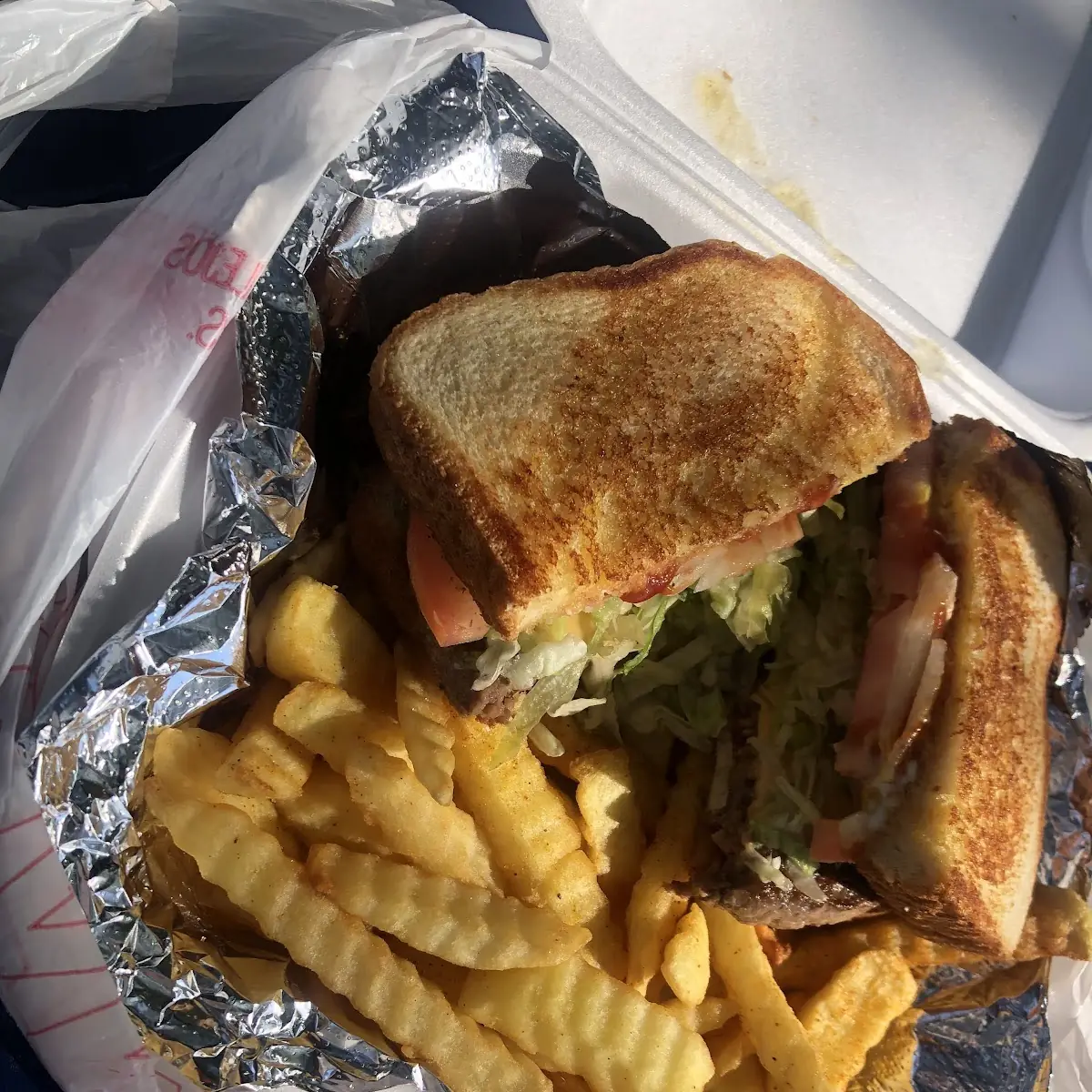 Burger on Texas Toast and Fries