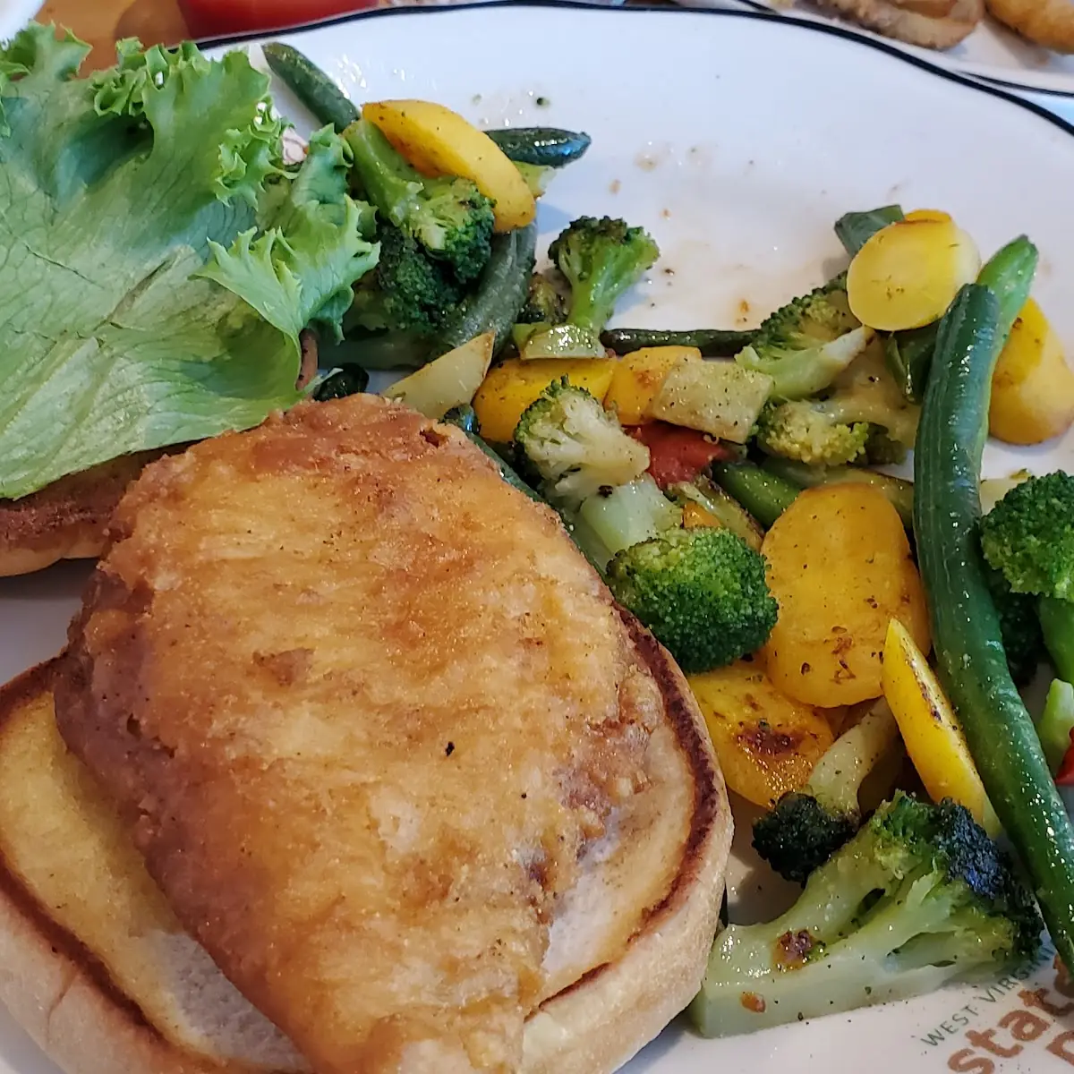 Fried Fish Sandwich and Vegetable