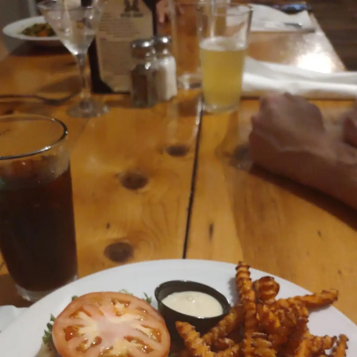 Burger and Sweet Fries with Caesar Salad