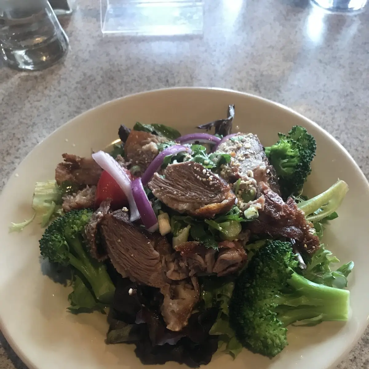 Duck Salad with Steamed Broccoli