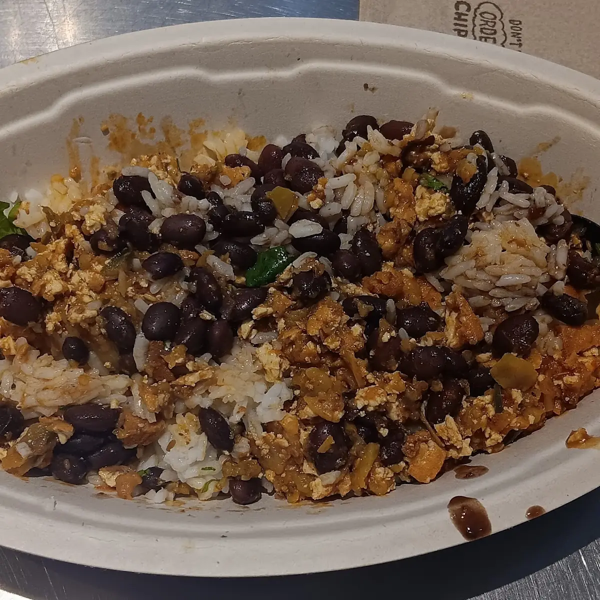 White Rice and Beans Soy Chorizo Bowl