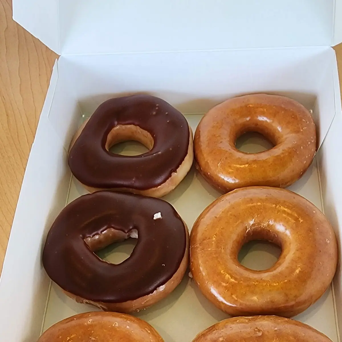Original and Chocolate Glazed Donuts