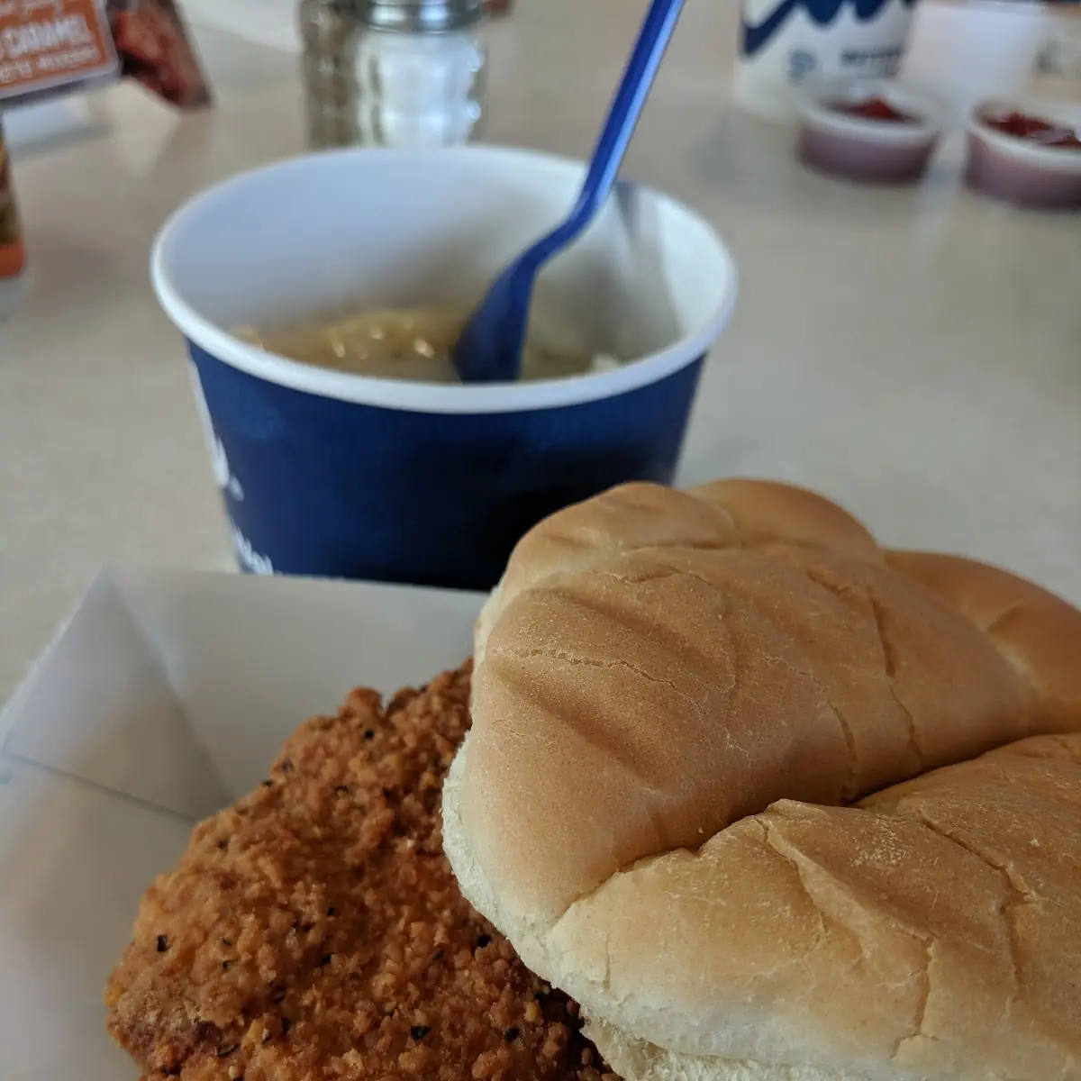 Spicy Chicken Sandwich with Mashed Potatoes