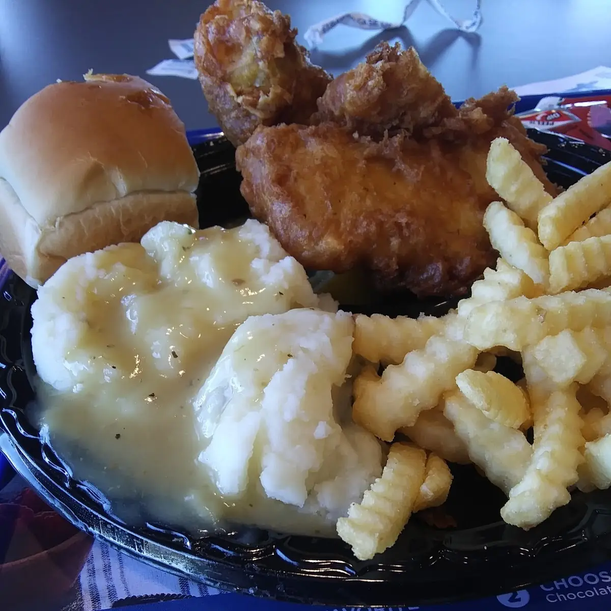 Cod with French Fries and Mashed Potatoes