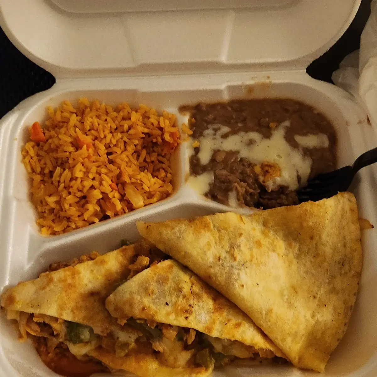 Chicken Quesadilla with Rice and Beans