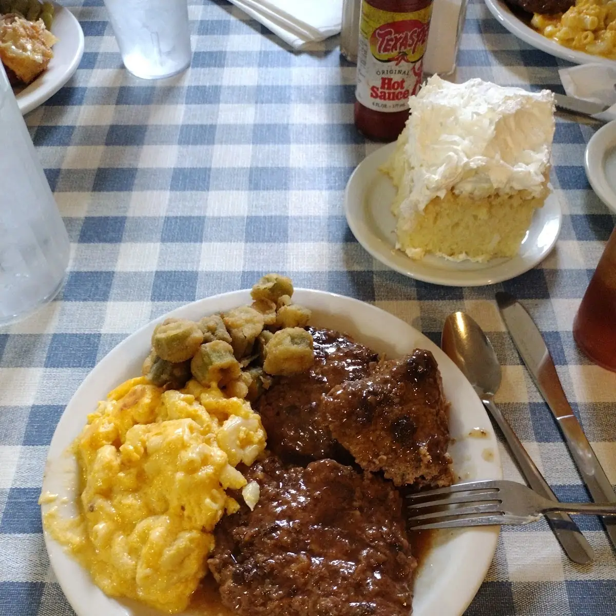 Hamburger Steak Mac and Cheese and Okra
