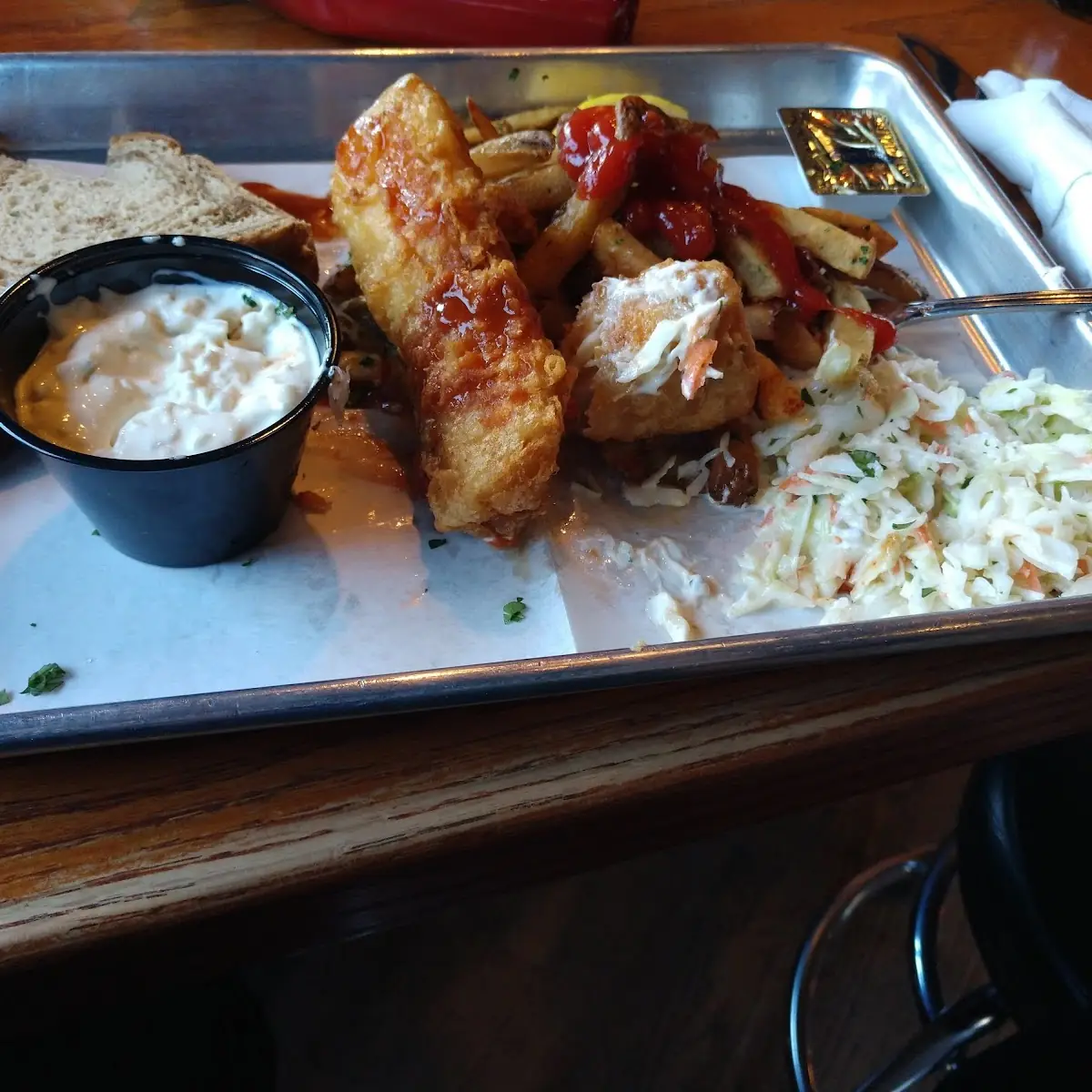 Coated Cod Fish Coleslaw Rye Bread