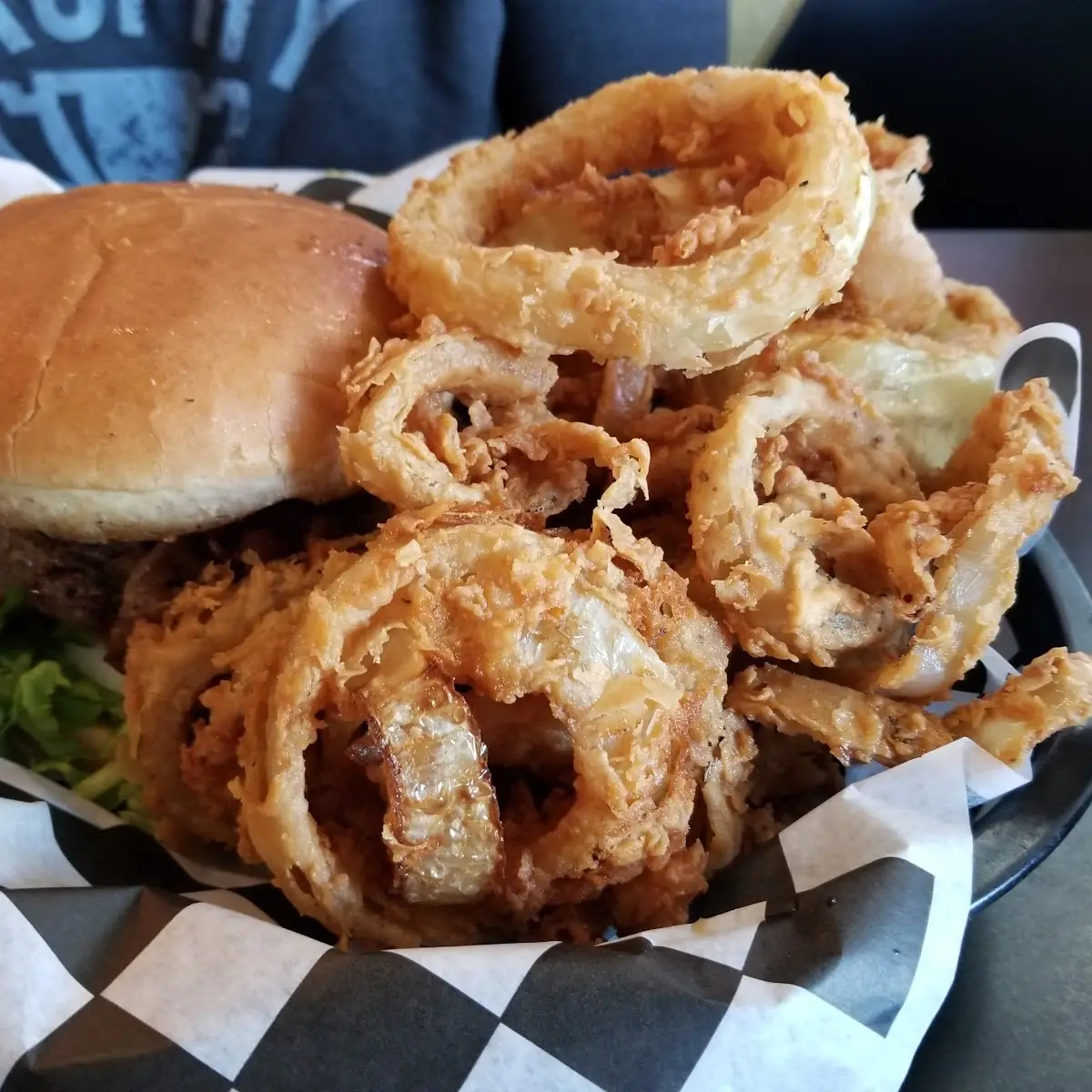 Burger and Onion Rings