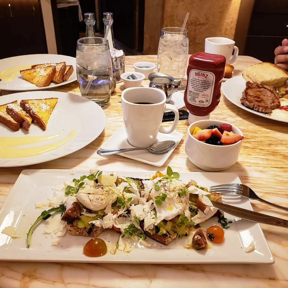 Avocado Toast Fruit Cup and Coffee