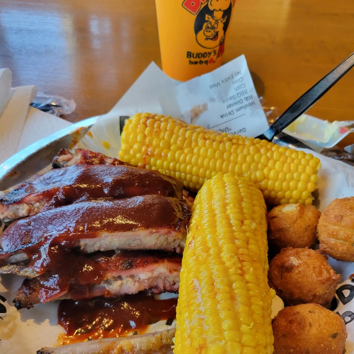 BBQ Ribs Dinner with 2 Corns & Hush Puppies
