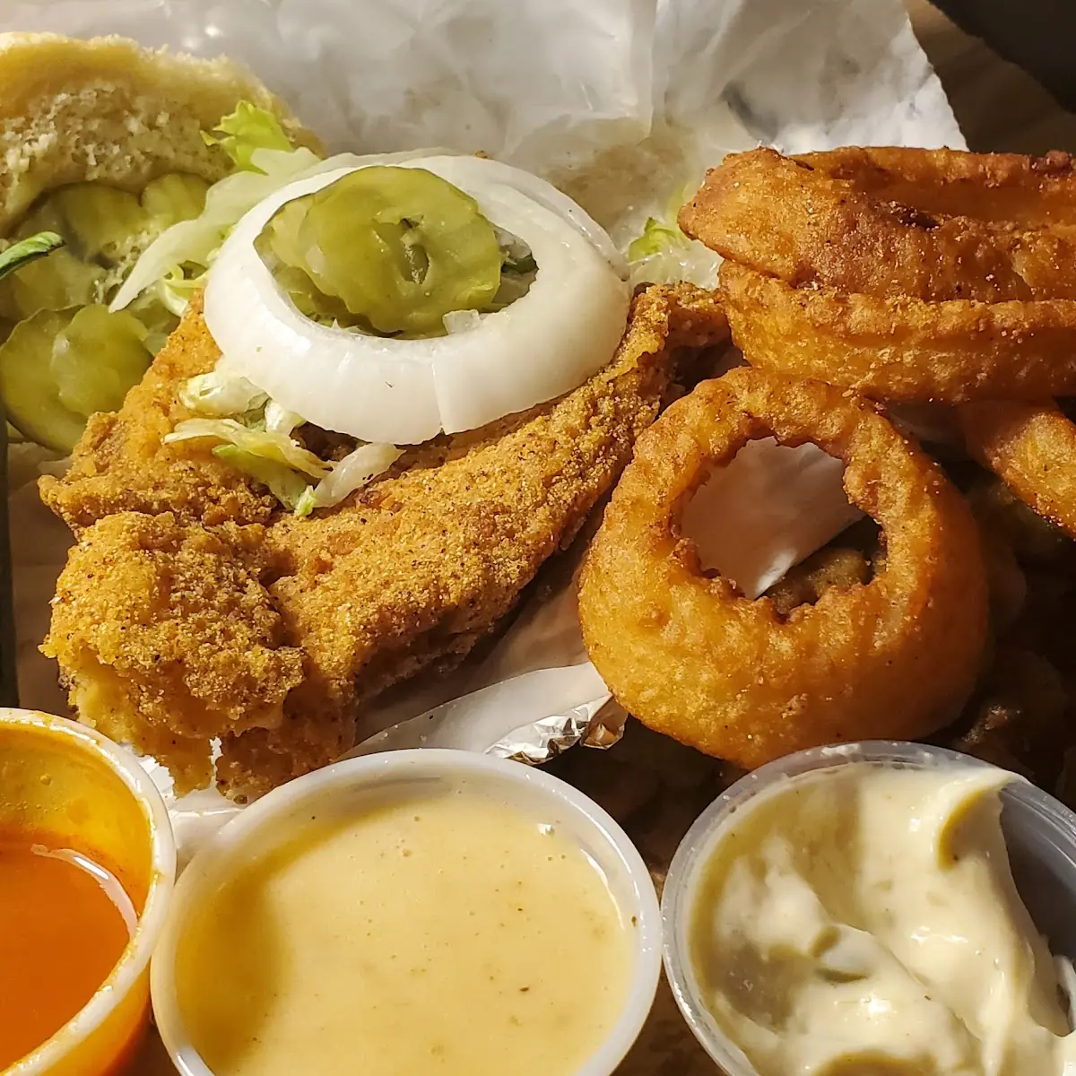 Catfish Basket with Onion Rings