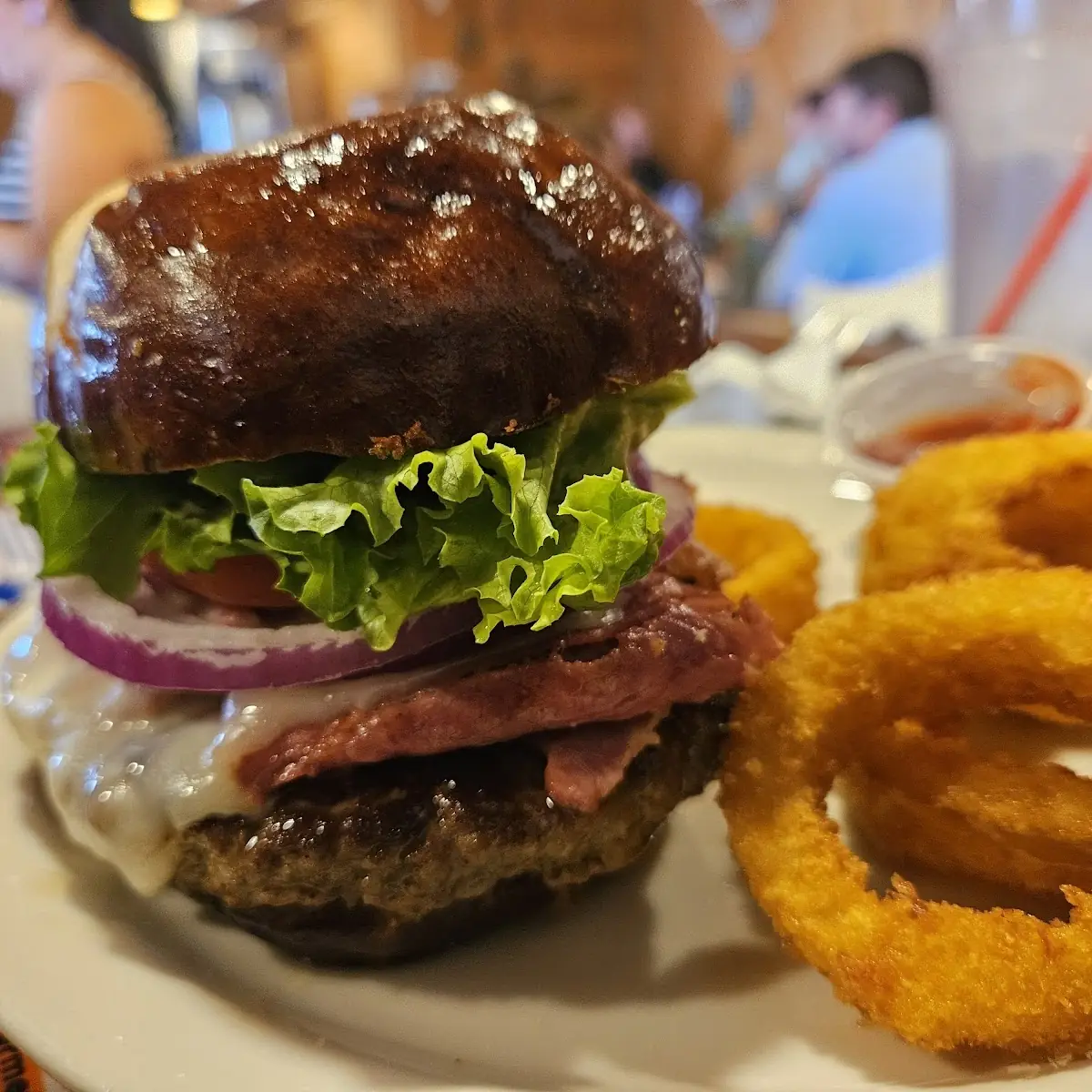 Bacon Bleu Burger with Onions Rings