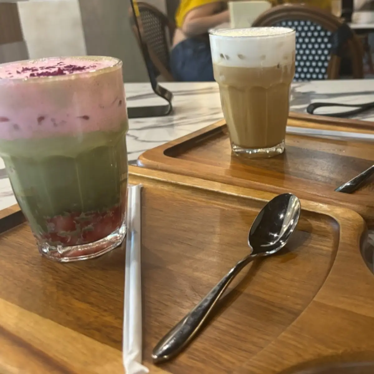 Layered Strawberry Matcha Latte with Lavender
