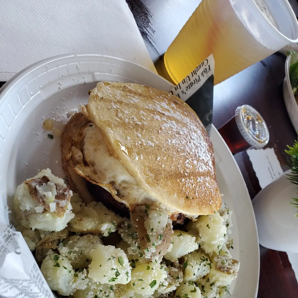 Waffle Burger and Potato Hash