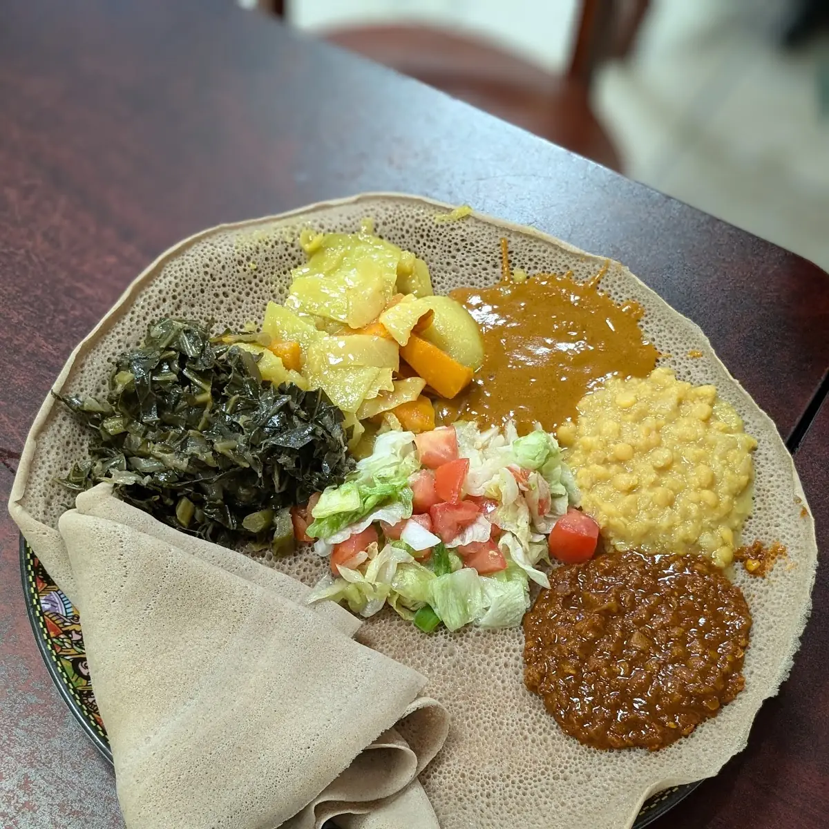 Injera Bread and Vegetable Platter