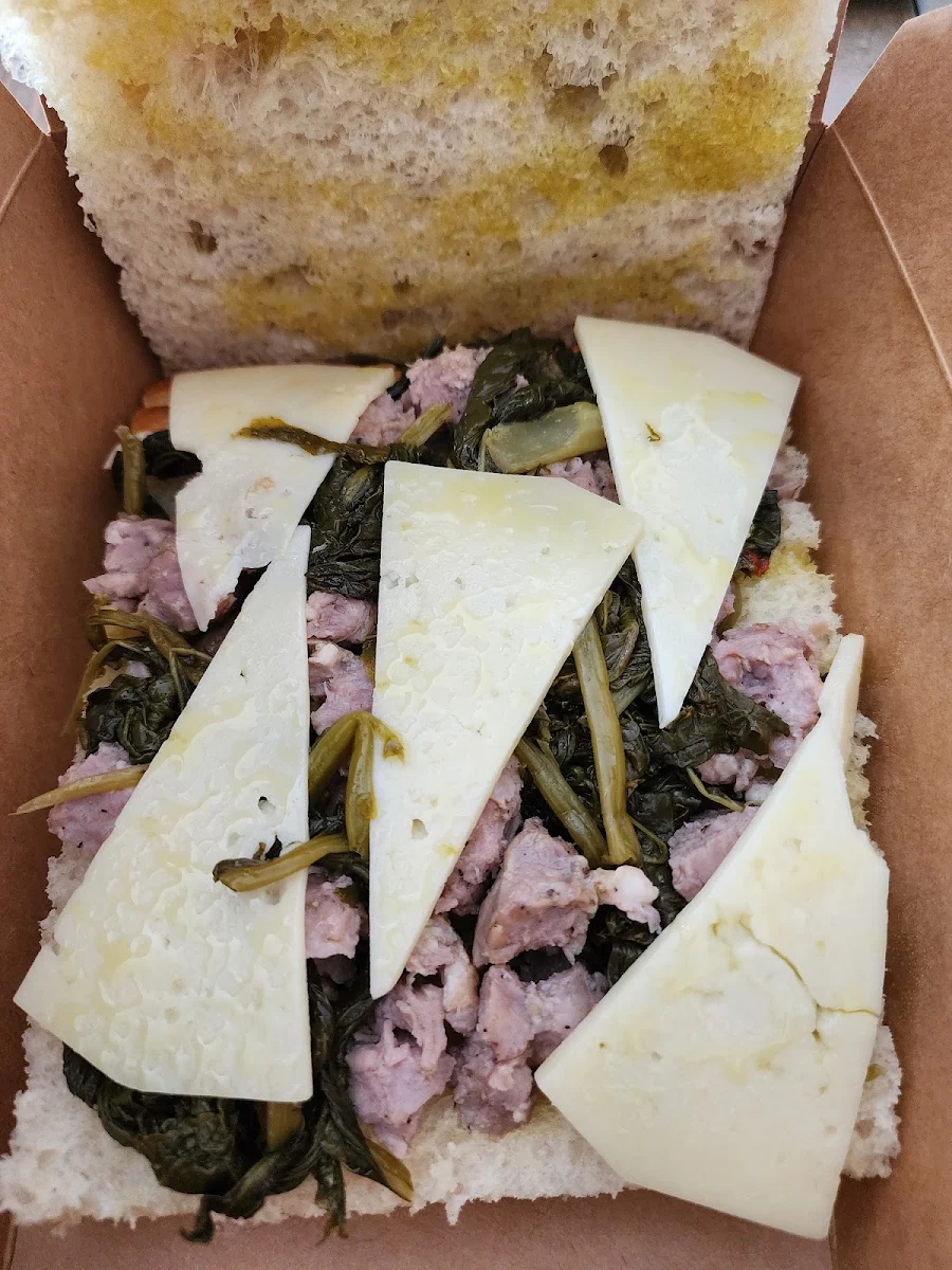 Rustica with Sausage and Rapini, Che Roba! Focaccia Bar