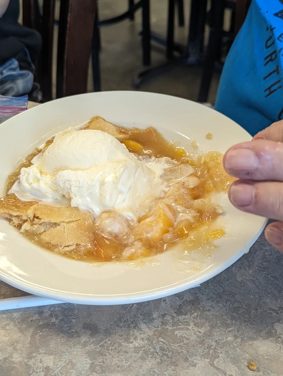 Peach Cobbler with Vanilla Ice Cream
