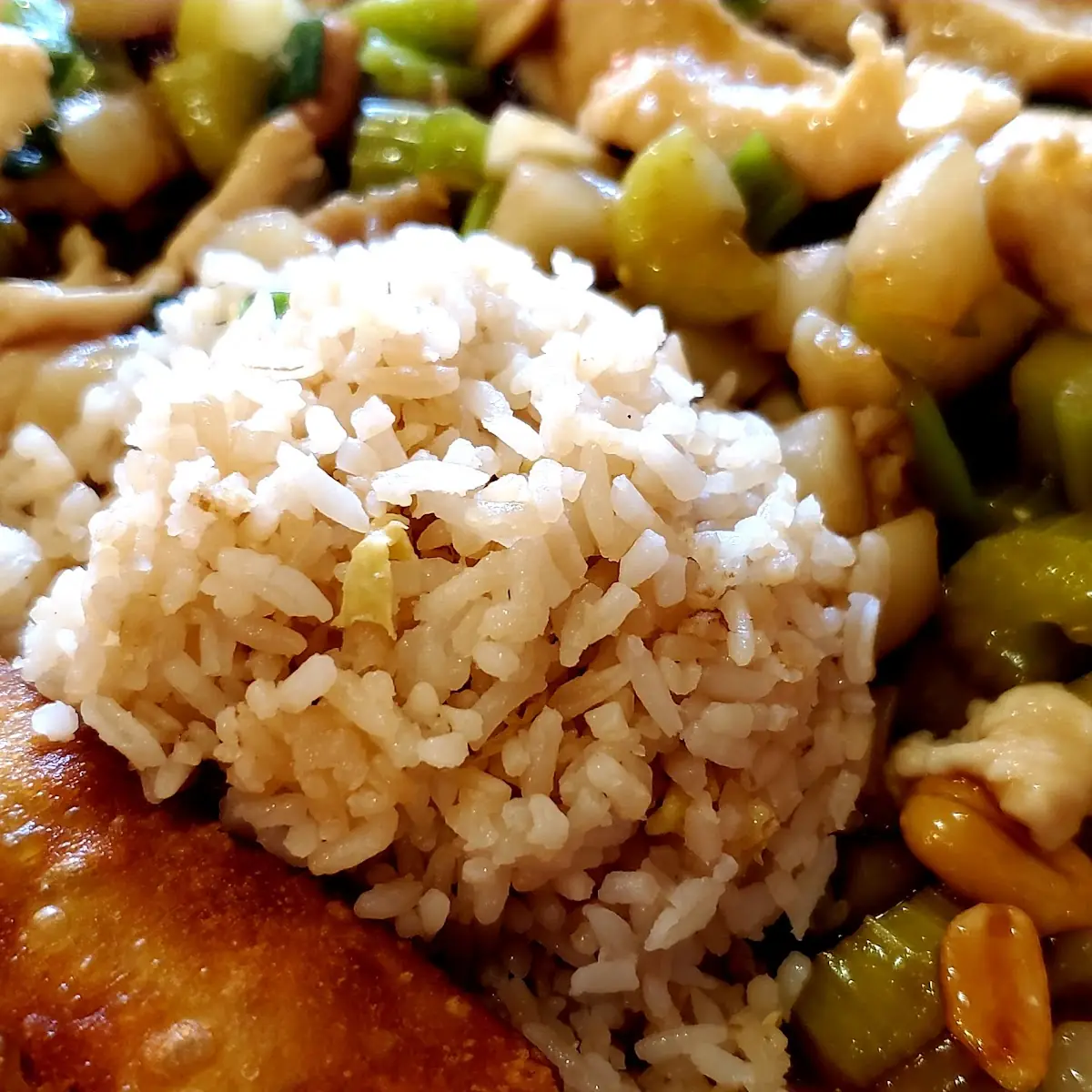 Kung Pao Chicken with Fried Rice and Egg Roll