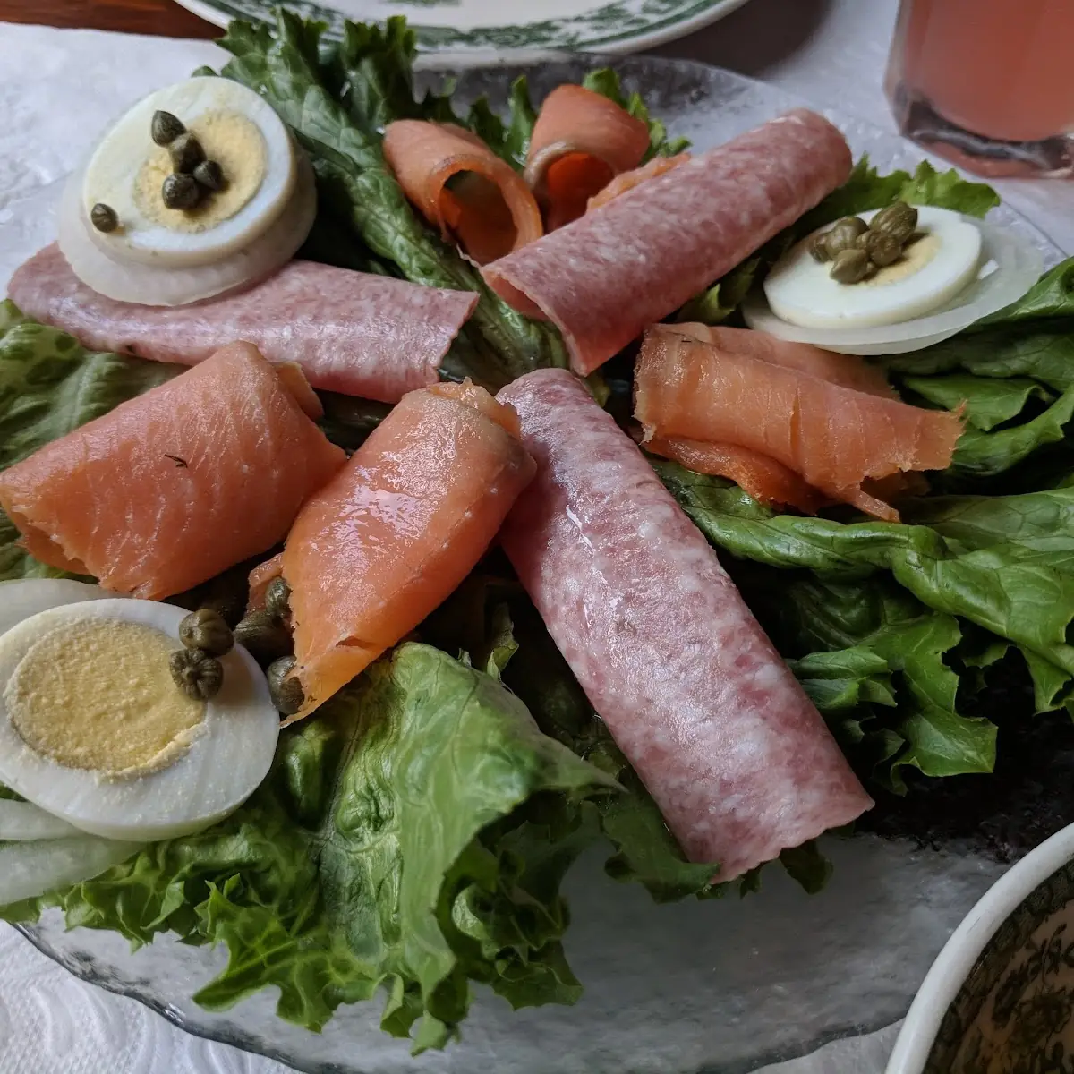Smoked Salmon with Prosciutto Capers Red Onion Egg & Crackers
