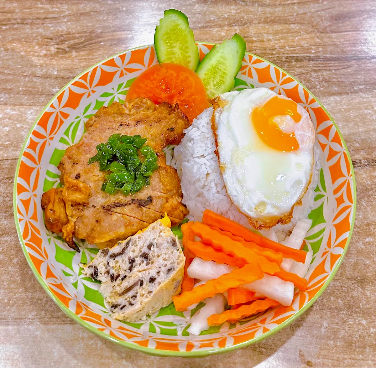 Grilled Pork Chop Pork Loaf & Stir-Fried Egg on Rice, Blue Lotus Restaurant & Cafe Vietnamese Cuisine