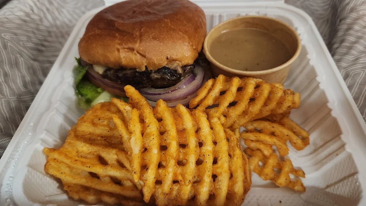Mushroom Burger with Waffle Fries
