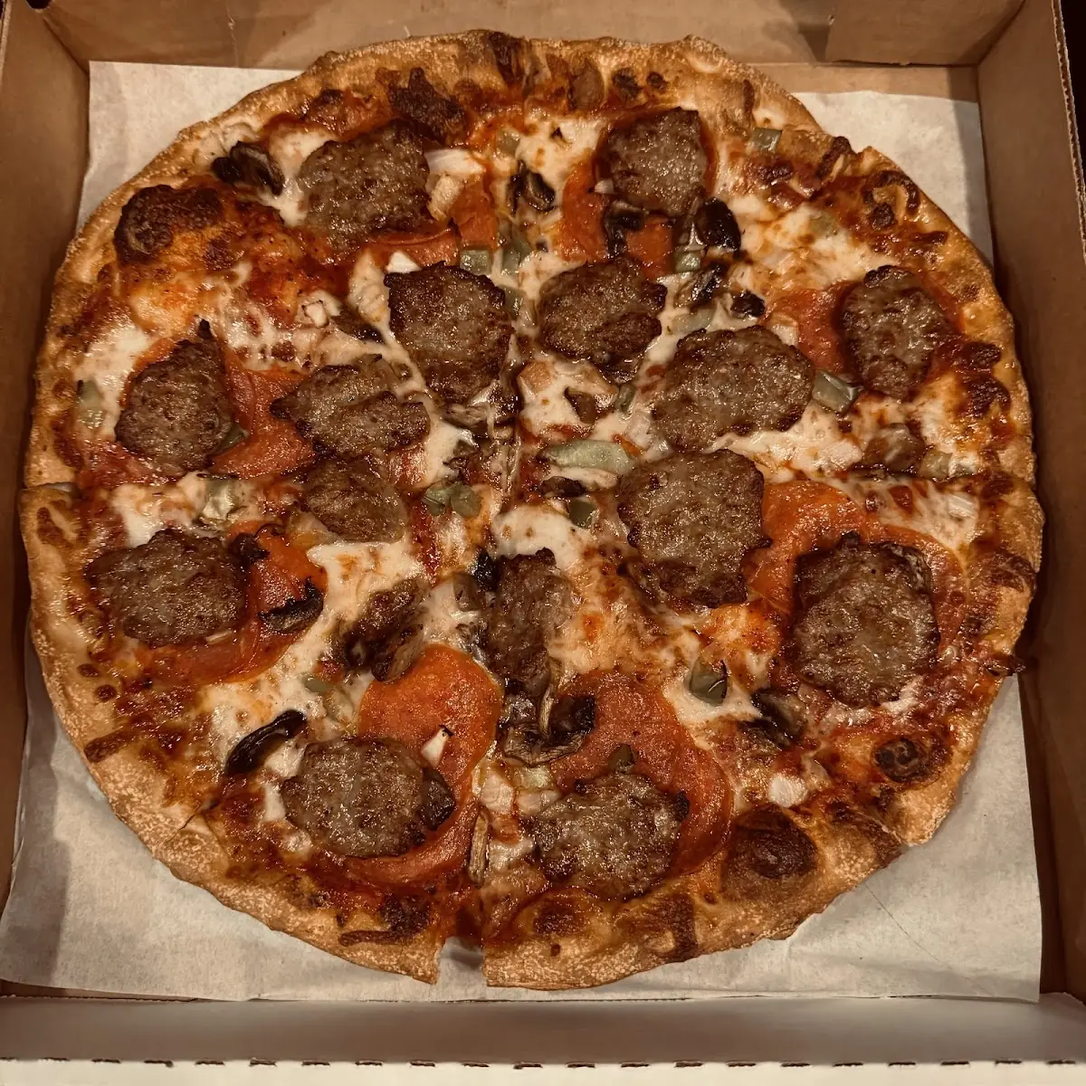 Mushroom Pepperoni and Sausage Pizza