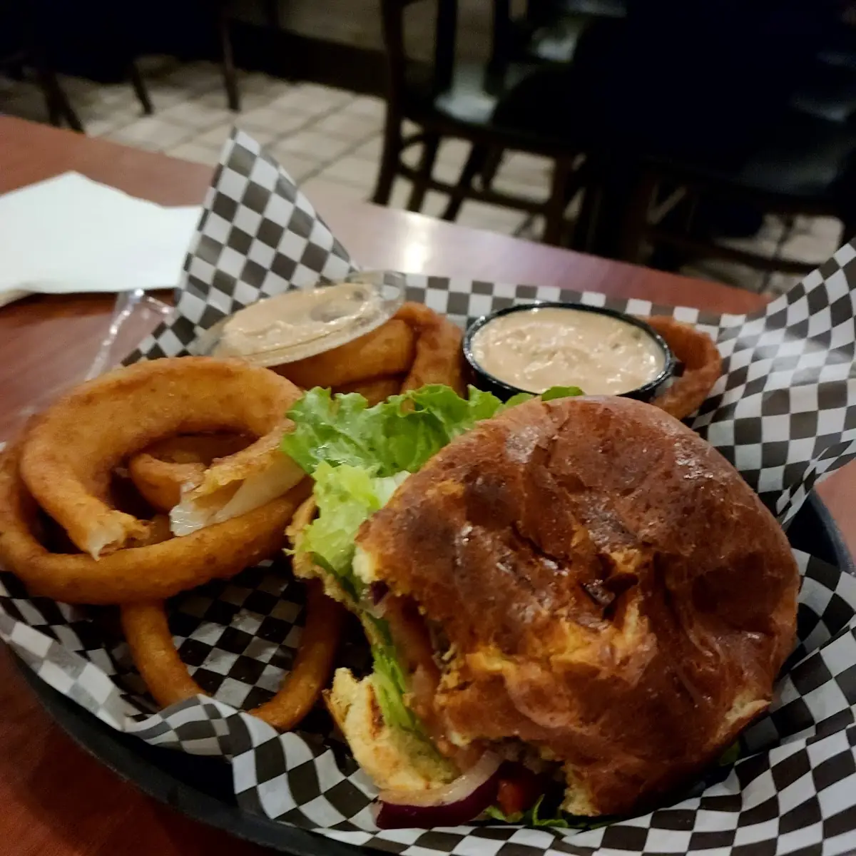 Cheese Burger and Onion Rings