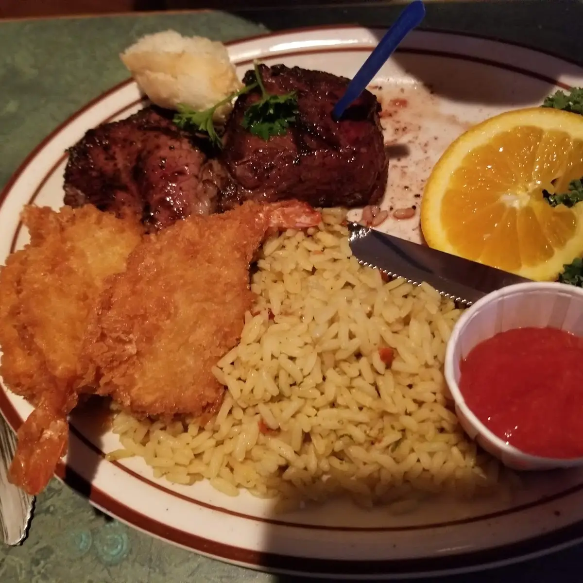 Sirloin and Fried Shrimp